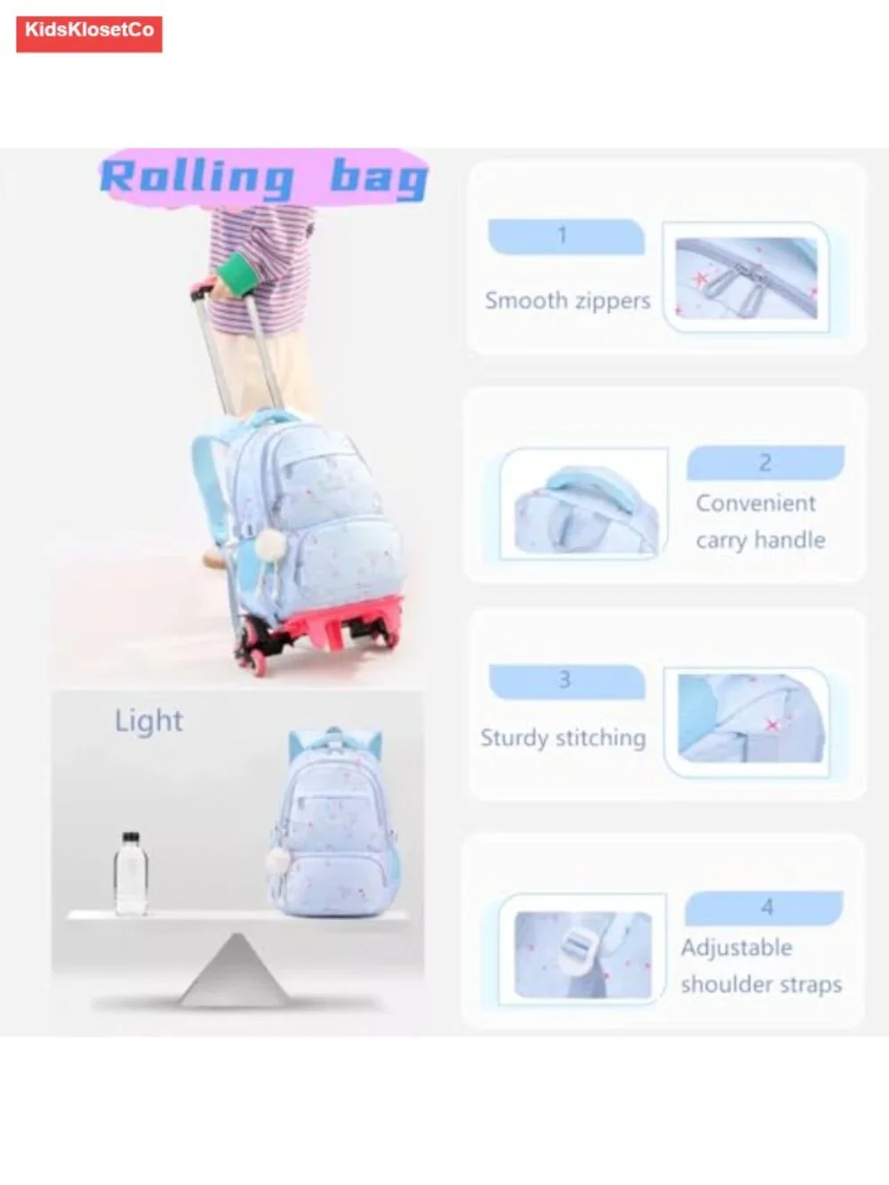 Kids Rolling Backpack with Wheels for School, Nylon, Star Pattern